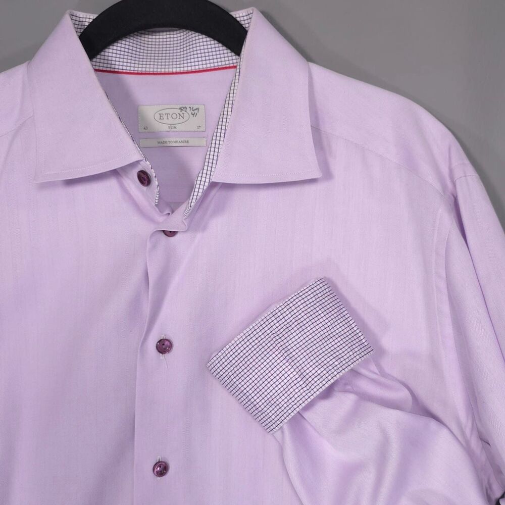 ETON SWEDEN Dress Shirt Slim 17 - 43 Made To Measure Purple Herringbone ESTONIA